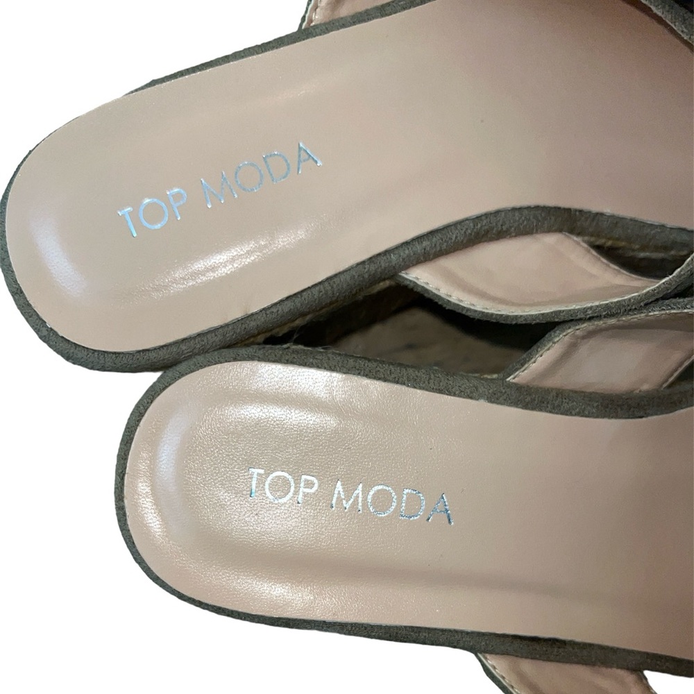TOP Moda Women’s Tan Slip On Wedge Shoes Size 7.5 Buckle Platform Suede Sandals - Picture 8 of 10